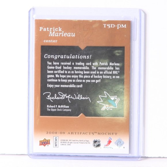 Patrick Marleau Upper Deck Artifacts Treasured Swatches: San Jose Sharks TSD-PM - Picture 2 of 2